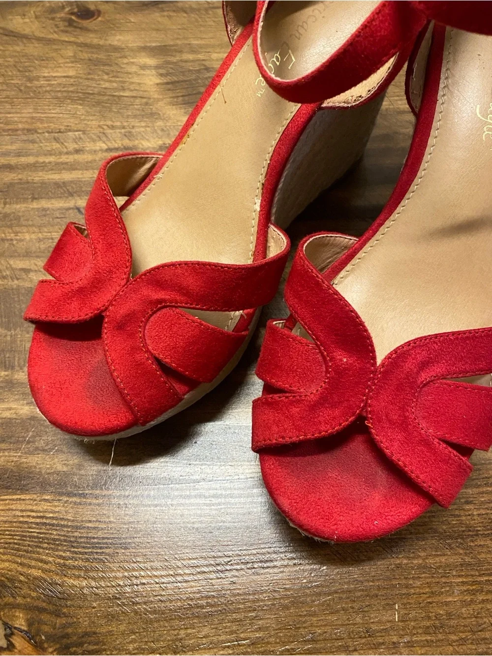 American Eagle - Red Suede Ankle-Strap Wedge Shoes - women’s size: 8 - Picture 15 of 16